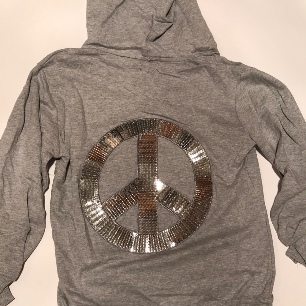 NWT lsenboyle bling peace sign hoodie L buttons - Picture 2 of 8